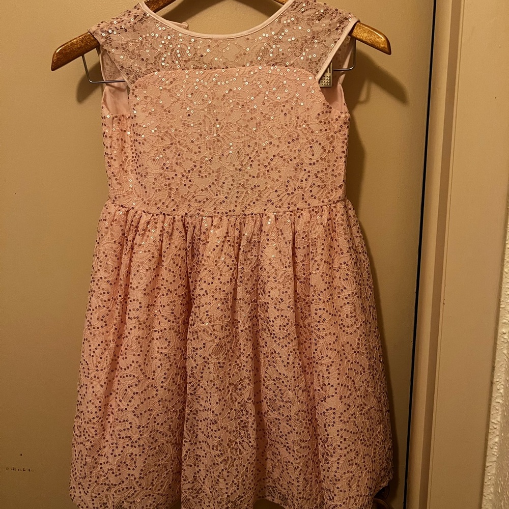 Sparkle Pink Lace Girls' Formal Dress with Sheer Yoke